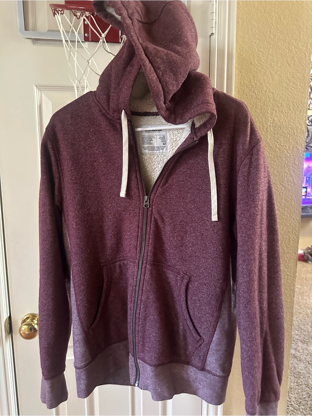 Men’s Sonoma Good for Life sherpa fleece zipper hoodie sweatshirt medium maroon